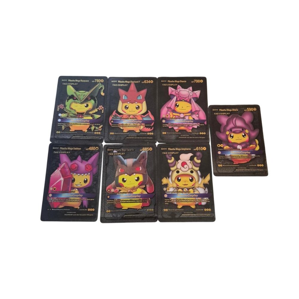 Pikachu Cosplay Card Bundle – 7 Anime Style Collectible Fan Art Cards